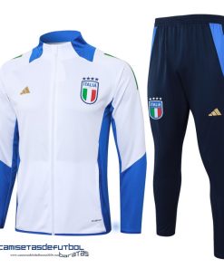 Conjunto Completo Ropa Deportiva Con Cremallera Larga Niños Italia Equipación 2024 Blanco Azul Marino