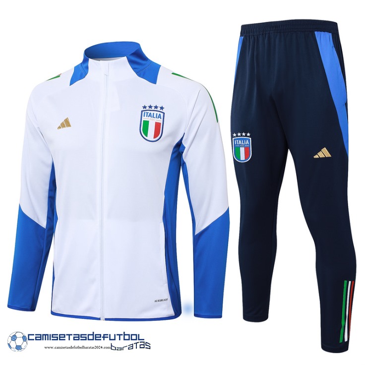 Conjunto Completo Ropa Deportiva Con Cremallera Larga Niños Italia Equipación 2024 Blanco Azul Marino