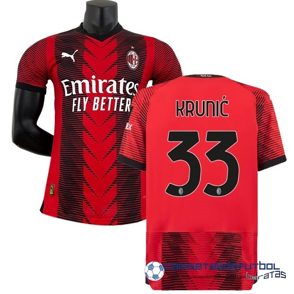 PUMA NO.33 Krunić Tailandia Casa Jugadores Camiseta AC Milan Equipación 2023 2024 Rojo