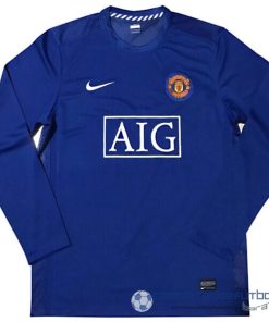 Segunda Manga Larga Manchester United Retro Equipación 2007 2008 Azul