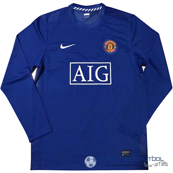 Segunda Manga Larga Manchester United Retro Equipación 2007 2008 Azul