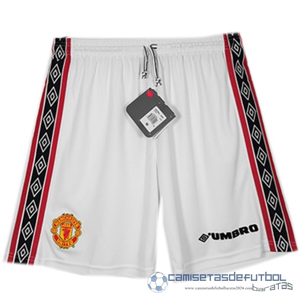Segunda Pantalones Manchester United Retro Equipación 1998 1999 Blanco