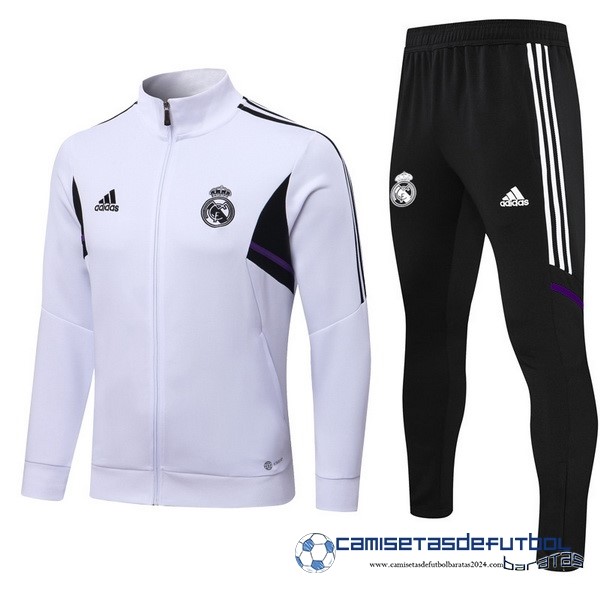 adidas Conjunto Completo Ropa Deportiva Con Cremallera Larga Real Madrid 2022  Equipación 2023 Blanco Negro